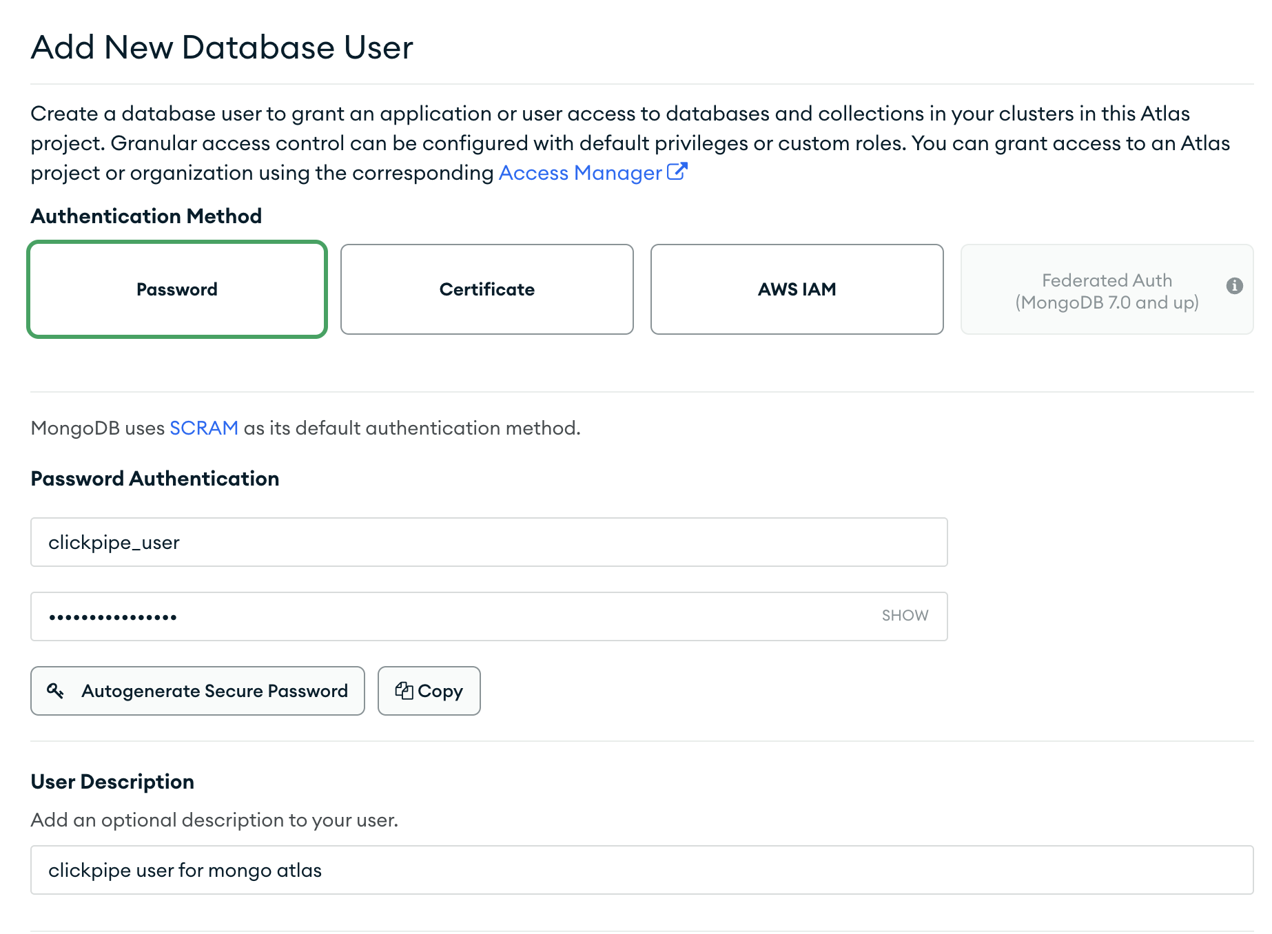 Add database user